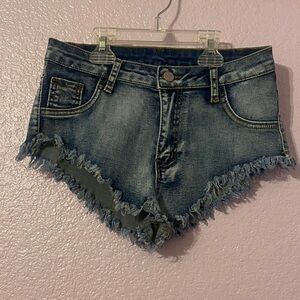 SHEIN Blue Frayed Hem Jean Shorts